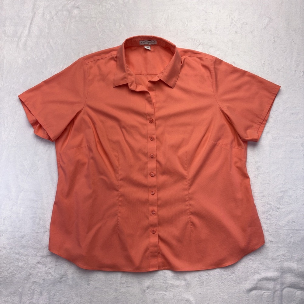 Coldwater Creek Womens Plus 1X 18 Coral Button Up Shirt Short Sleeve 100% Cotton